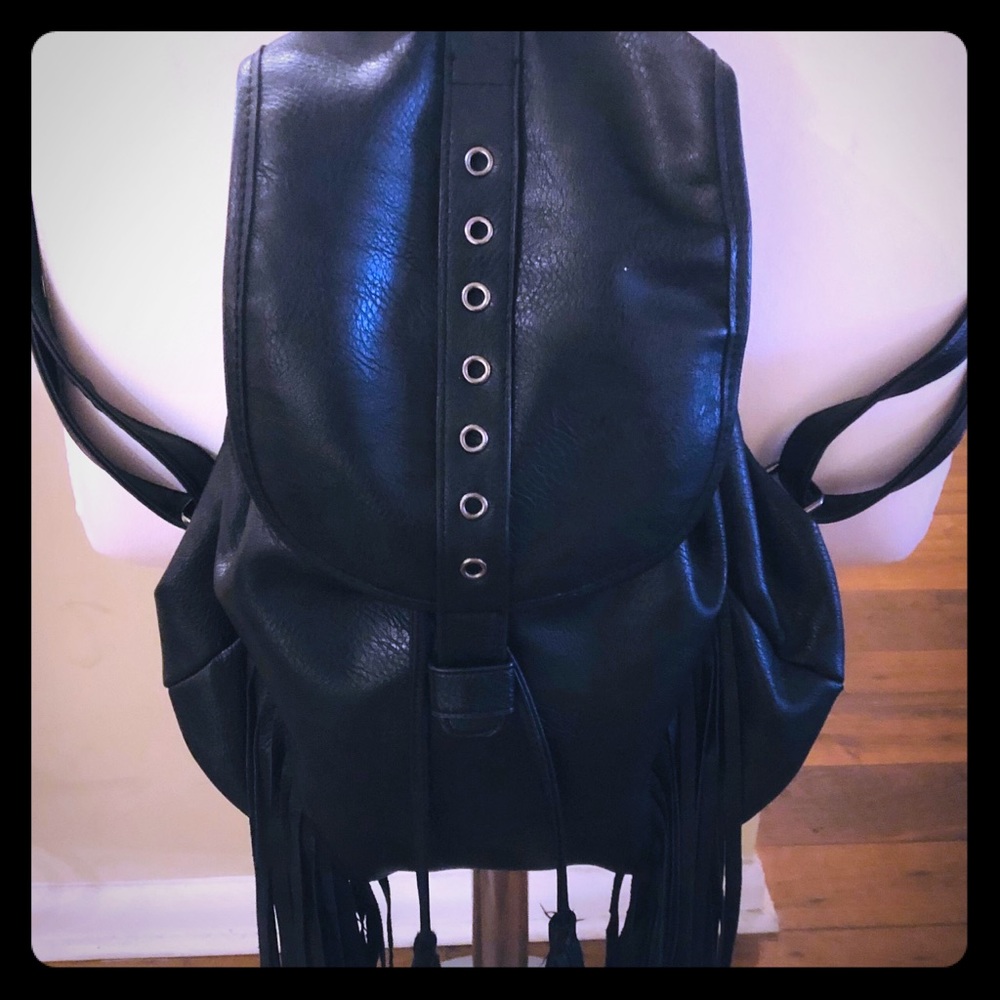 Black Leather Fringe backpack